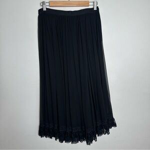 Miss O by Oscar de la Renta Vintage 100% Silk Lace Trim Maxi Skirt Size 12 Black